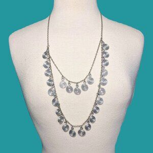 Handcrafted Silver Tone Tiered Swirly Necklace